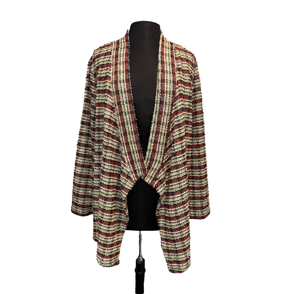 Waterfall Open Front Cardigan by Ruby Rd. XL Black Red Yellow Boucle Knit NWT